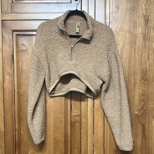 SKIMS Crop Cozy Tan Sherpa Half-Zip Pullover